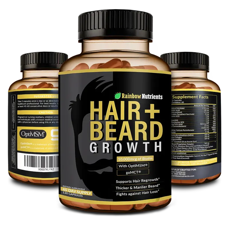 24-in-1 Hair+Beard Growth Supplement - Biotin 10,000mcg, Collagen, Patented OptiMSM, goMCT, Saw Palmetto | 60 Day Supply | Na...
