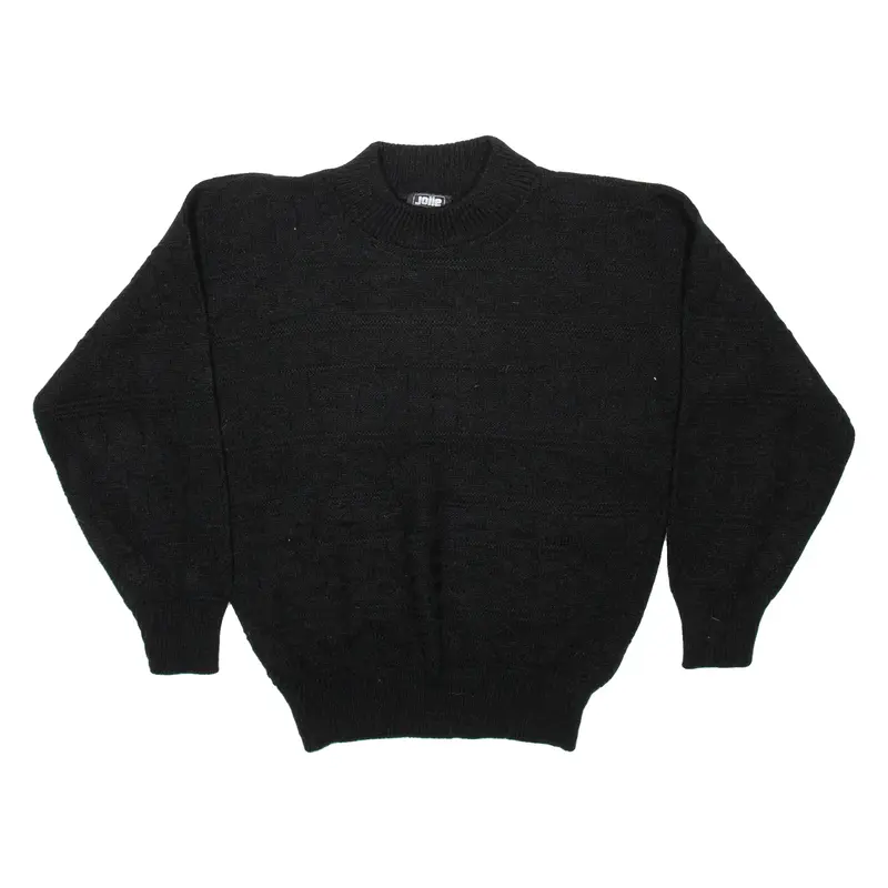 JOLIE Womens Patterned Jumper Black Fair Isle High Neck Chunky Knit M