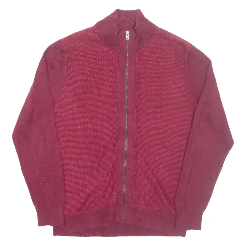 TOMMY HILFIGER Mens Cardigan Maroon High Neck Tight Knit Wool L