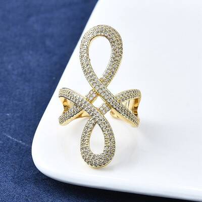Brass Micro Pave Clear Cubic Zirconia Open Cuff Rings