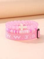 Wwjd Beaded Bangle Bracelet, Y2k Fashionable Cross Charm Decor Beaded Bracelet for Women & Men, Adjustable Bangle Jewelry, Tr...