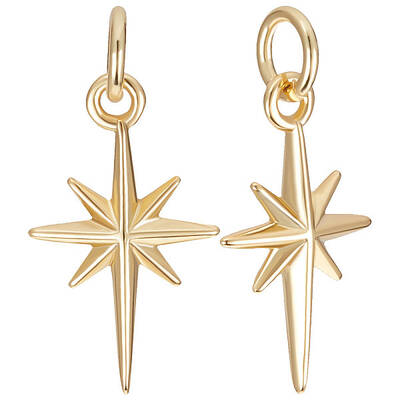 Beebeecraft 1 Box 12Pcs North Star Charm 18K Gold Plated Polaris Star Pendant Charms with Jump Ring 10x17mm for DIY Jewelry M...