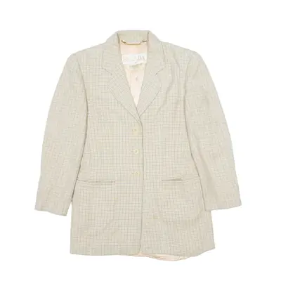 MARGARETHA LEY Escada Cashmere Blend Blazer Jacket Cream Silk 90s Check Womens S