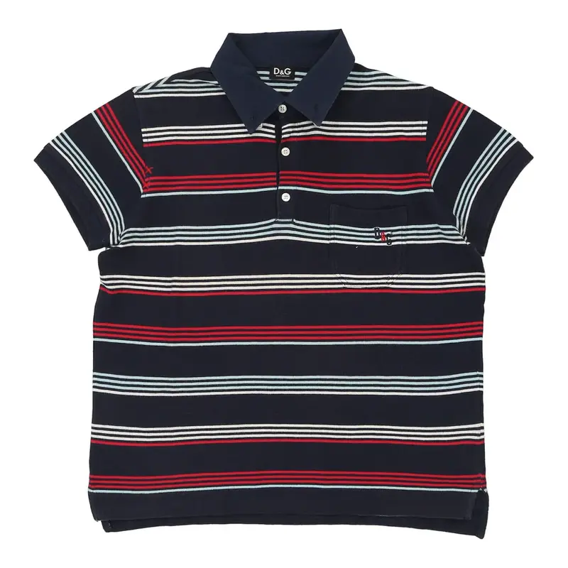 Dolce & Gabbana Striped Polo Shirt - Small Navy Cotton