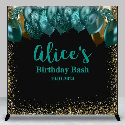 Green Balloon Gold Glitter Custom Birthday Backdrop - Aperturee