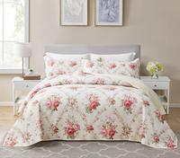 Tritard Floral Quilt Set 3 Pieces Beige Pink Rose Print with 2 Pillow Shams, Lightweight Bed Cover, Skin-Friendly and Durable...