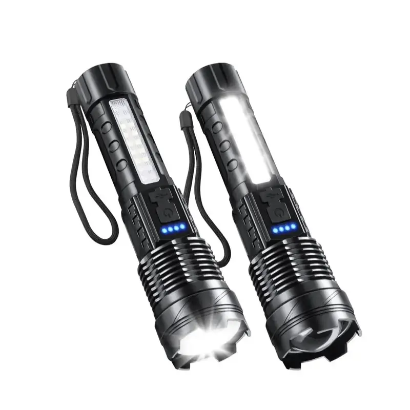 LED Rechargeable Flashlight, 1 Count/2 Counts Waterproof Camping Flashlight with Side Light, Outdoor Flashlight for Fishing, ...