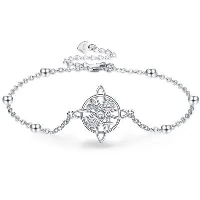 Sterling Silver Round Cubic Zirconia Witches Knot Charm Bracelet