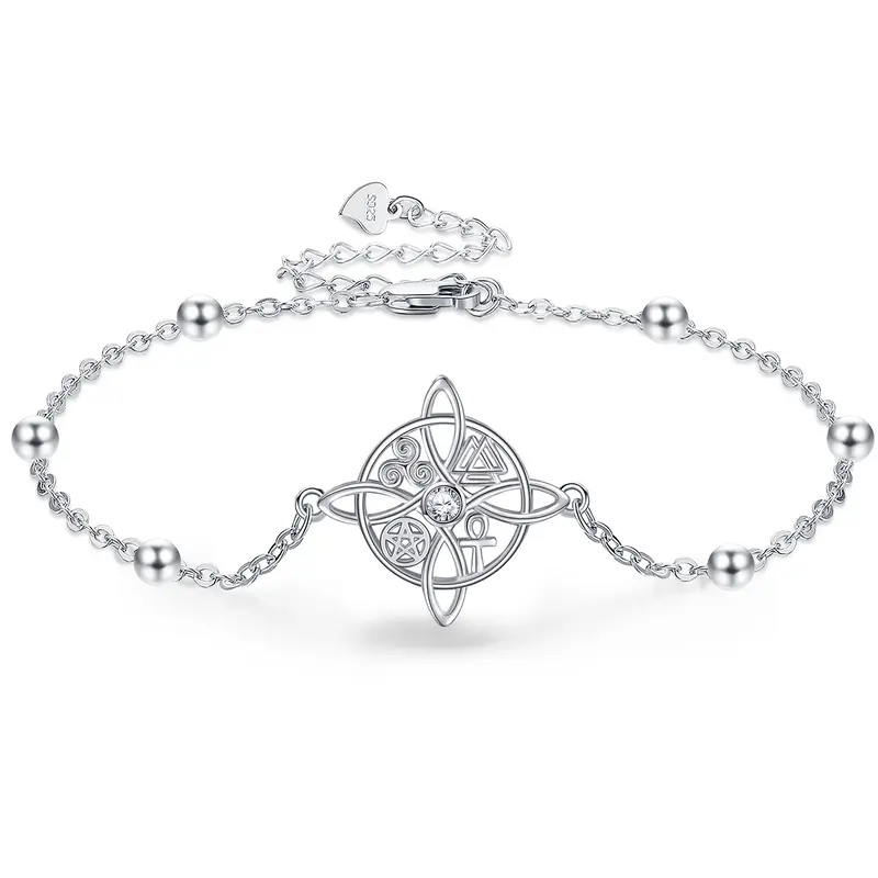 Sterling Silver Round Cubic Zirconia Witches Knot Charm Bracelet