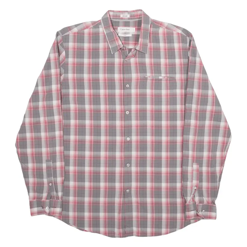 CALVIN KLEIN Slim Fit Shirt Grey Check Long Sleeve Mens L