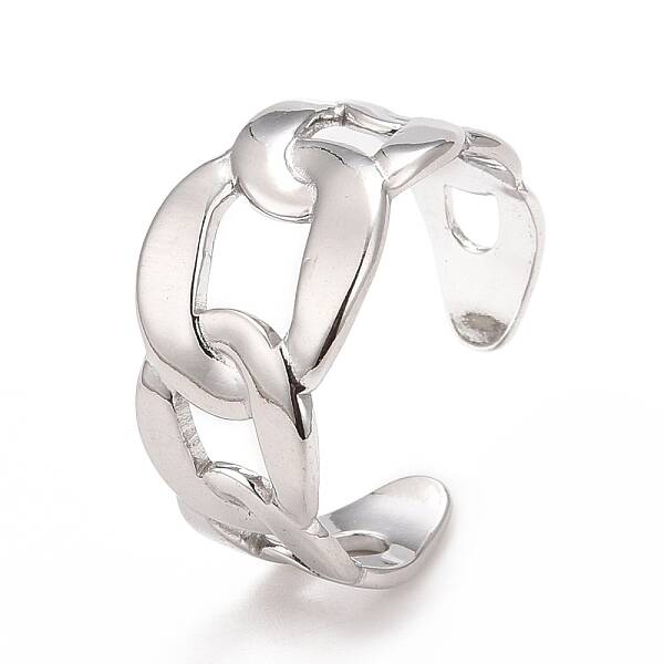 Non-Tarnish 304 Stainless Steel Curb Chain Shape Cuff Ring for Women