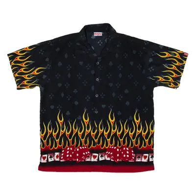 MARACAY Fire Flames Mens Shirt Black Silk 2XL