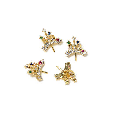Brass Micro Pave Colorful Cubic Zirconia Crown Head Pins
