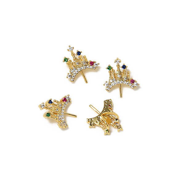 Brass Micro Pave Colorful Cubic Zirconia Crown Head Pins