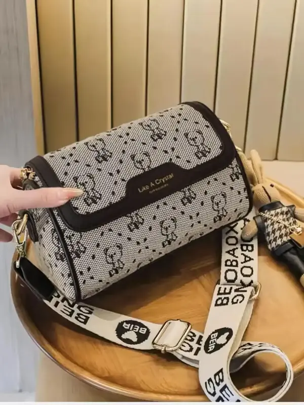 Fashionable Cute Cartoon Bear Pattern Boston Bag, Casual Versatile Shoulder Bag with Cartoon Charm, Female Trendy All-match C...