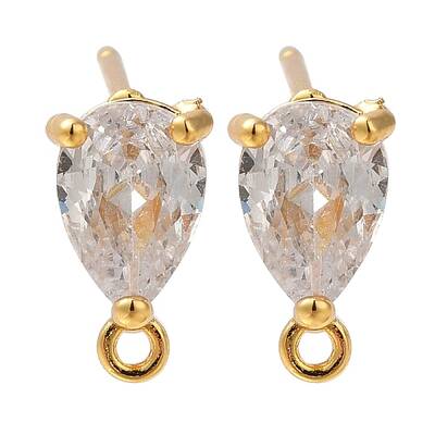 Brass Clear Cubic Zirconia Stud Earrings Finding for Women