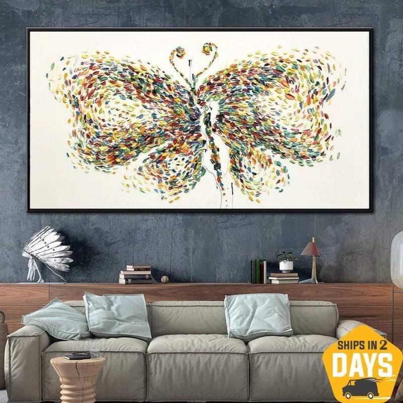 Large Original Abstract Butterfly Painting Colorful Oil Paintings On Canvas Modern Wall Art Minimalist Fine Art | WING LIGHTN...