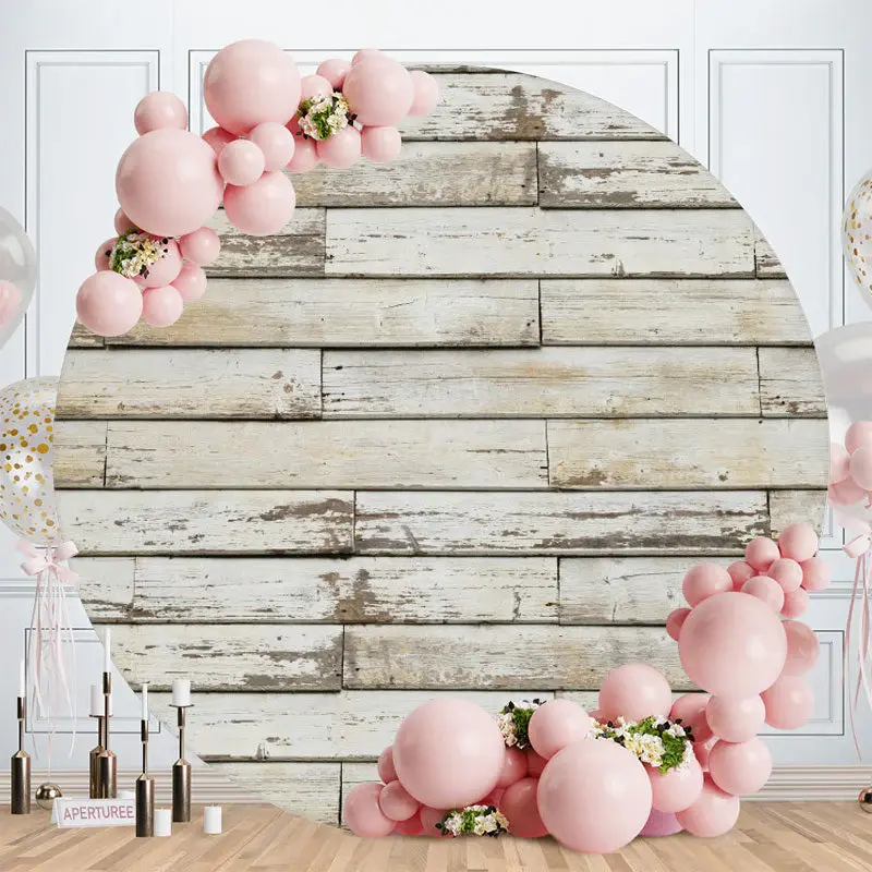 Aperturee Circle Old White Wooden Backdrop For Birthday