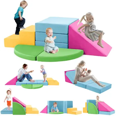 (dealsforyoudays) 5-Piece Foam Climbing Blocks Series for Toddler,Indoor Soft Modular Crawling & Sliding Play Set,Improve Cre...