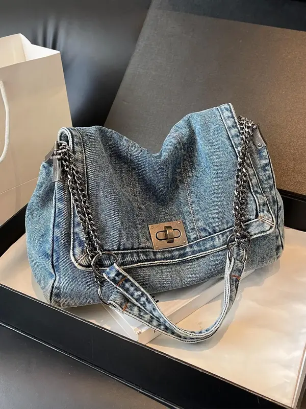 Women's Fashionable Denim Shoulder Bag, Casual Versatile Crossbody Bag for Daily Commuting, Trendy All-match Commuter Bag for...