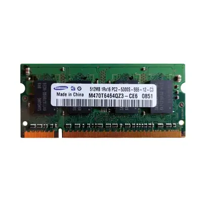 Samsung M470T6464QZ3-CE6 | 512MB DDR2-667MHz PC2-5300 Non-ECC Unbuffered SODIMM CL5 1Rx16 1.8V 200-Pin Memory Module