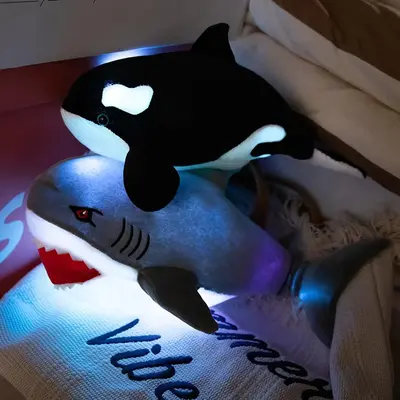 LED Glowing Shark Design Plush Toy, 1 Count Cute Shark Stuffed Toy, Bedroom Bedside Ornament, Perfect for Birthdays, Festival...