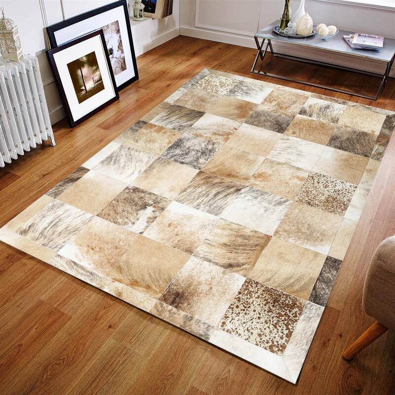 Earth Tones Cowhide Patchwork Rug
