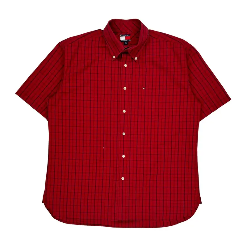 Tommy Hilfiger Checked Short Sleeve Shirt - Large Red Cotton | Size: large