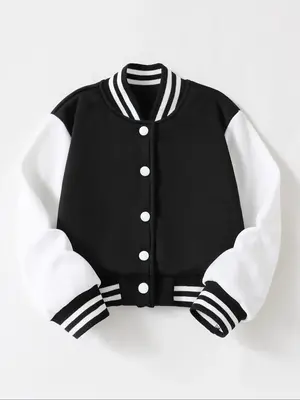 Girls' Short Baseball Jacket Coat for Autumn Winter, Ages 4-14 Years Old, Stylish Kids Outerwear for Cold Weather