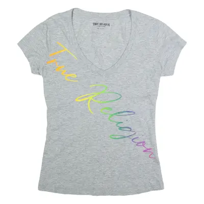 TRUE RELIGION Womens T-Shirt Grey V-Neck XS