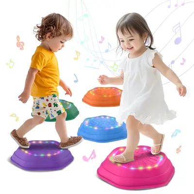 Non-Slip Music & Light Up 5 Pcs Stepping Stones, Sensory Stepping Stones, Encourage Balance, Indoor & Outdoor Play Gift Color...