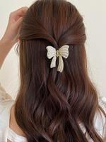 Elegant Faux Pearl Decor & Textured Metal Decor Hair Claw, Bow-shaped Hair Claw, Fashion Butterfly Design Hair Accessories fo...