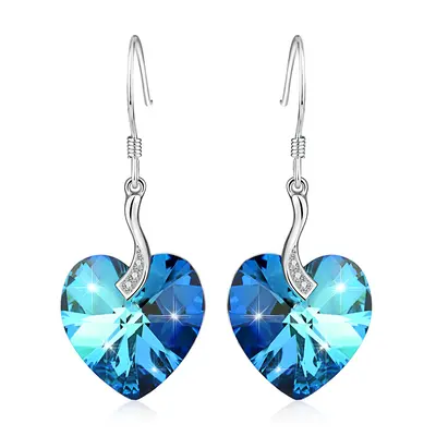 Sterling Silver Crystal Heart Drop Earrings