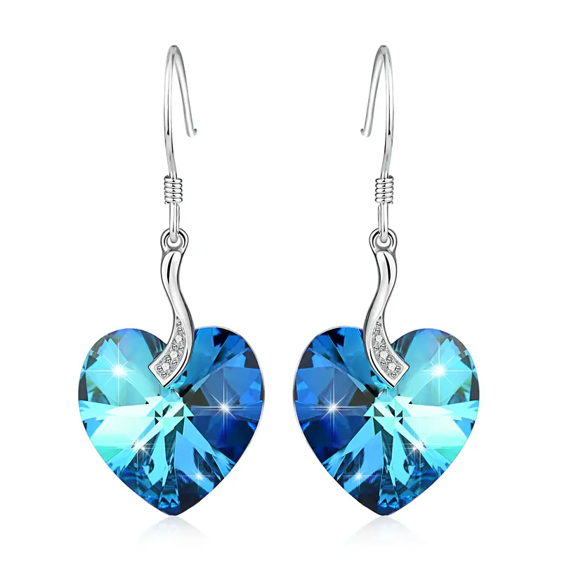 Sterling Silver Crystal Heart Drop Earrings