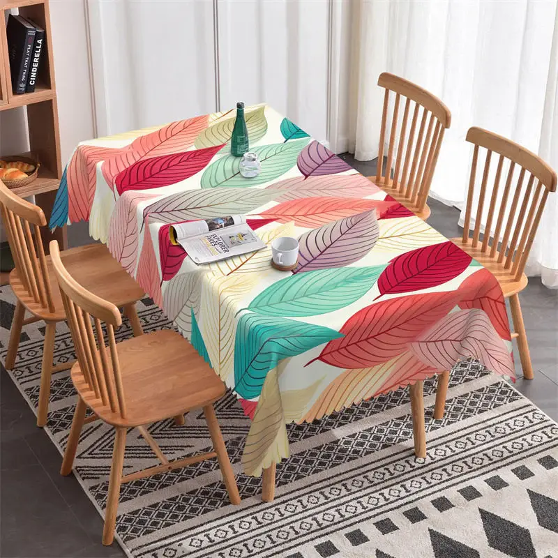 Dense Colorful Leaves Prints Rectangle Tablecloth - Aperturee