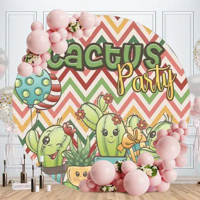 Aperturee Cactus Round Happy Birthday Backdrop For Party