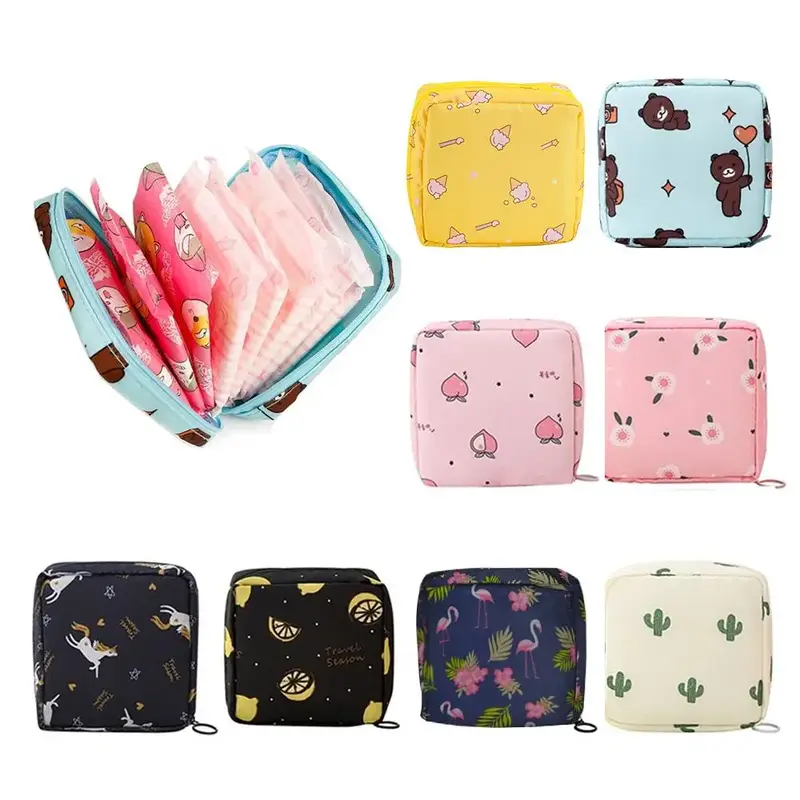 Cute Cartoon Pattern Sanitary Napkin Storage Bag, 1 Count Multifunctional Reusable Sanitary Napkin Storage Bag, Portable Make...