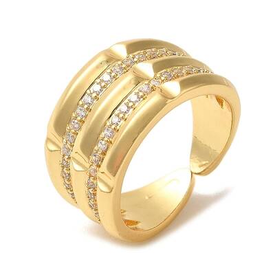 Rack Plating Brass Micro Pave Clear Cubic Zirconia Cuff Rings for Women