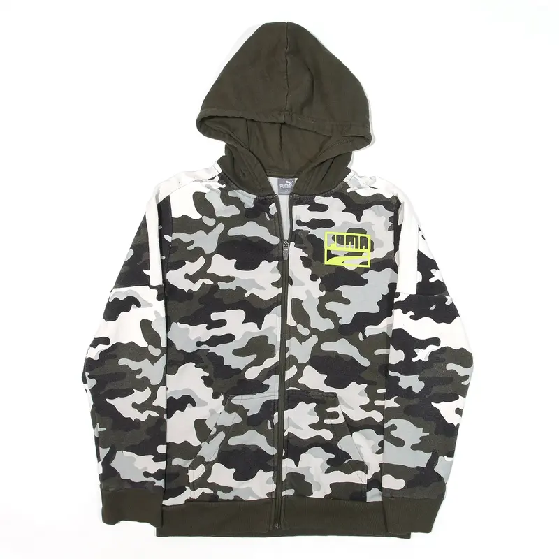 PUMA Camo Hoodie Green Full Zip Boys L