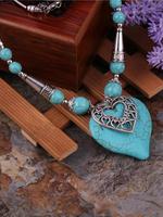 Vintage Boho Style Heart Design Pendant Necklace, Turquoise Texture Decorative Jewelry for Women & Men for Party, Daily Cloth...