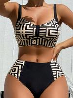 Women's Geometric Print Bikini Set, Casual Fashion Chic Swimsuit Set for Beach Swimming Holiday Vacation, Ladies Swimwear for...