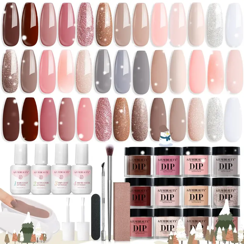 Hot Sale AZUREBEAUTY 20 Colors Dip Nail Kit No UV Lamp Quick Dry Long Lasting DIY at Home for Beginners Gift Her Springtok Co...