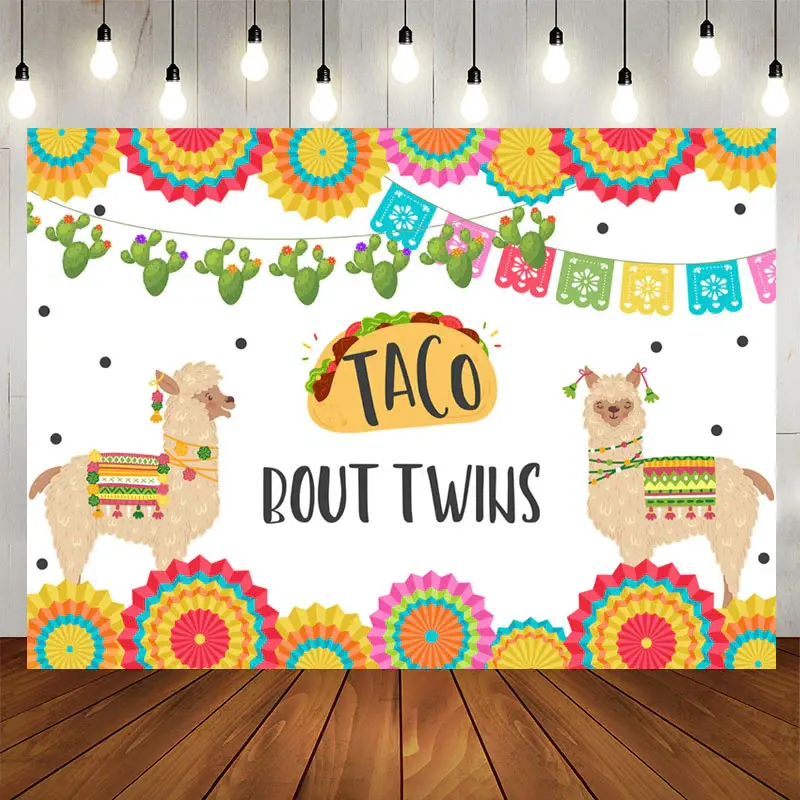 Aperturee Mexcia Taco Bout Twins Alpaca Baby Shower Backdrop