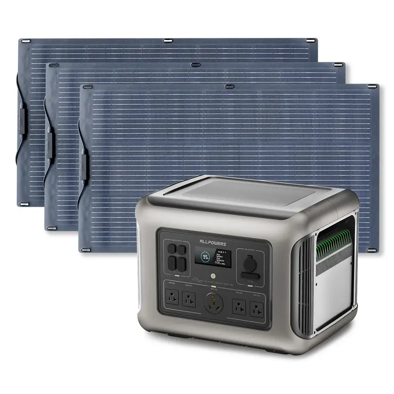 ALLPOWERS 2500W Solar Generator (R2500 + SF100 100W Flexible Solar Panel) R2500 + 3PCS SF100 100W Solar Panel