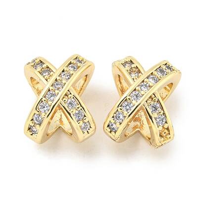 Brass Micro Pave Clear Cubic Zirconia Beads