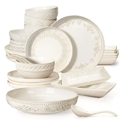 Artena Artisan Textured Ceramic Pasta Bowls Set of 4 - 9.75\