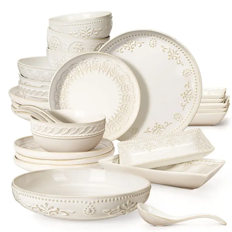 Artena Artisan Textured Ceramic Pasta Bowls Set of 4 - 9.75\