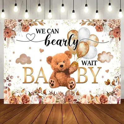 Aperturee Floral Balloon Boho Bearly Wait Baby Shower Backdrop