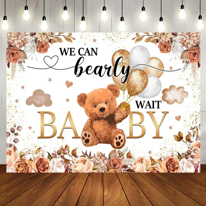 Aperturee Floral Balloon Boho Bearly Wait Baby Shower Backdrop