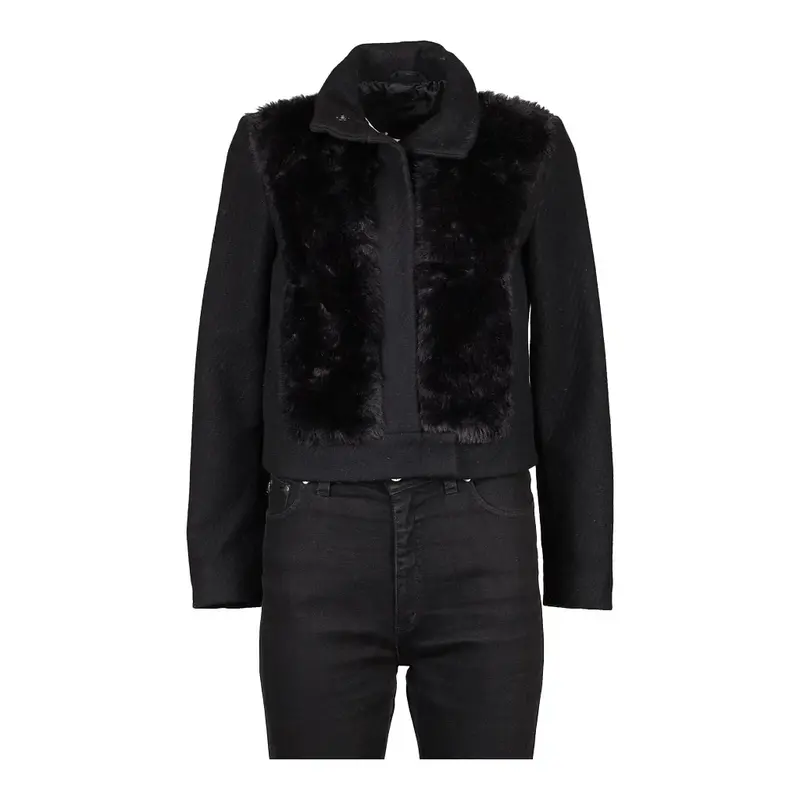 Sisley Cropped Jacket - Small Black Polyester Blend